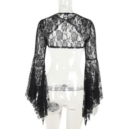 Long flared sleeve lace rhinestone applique shrug