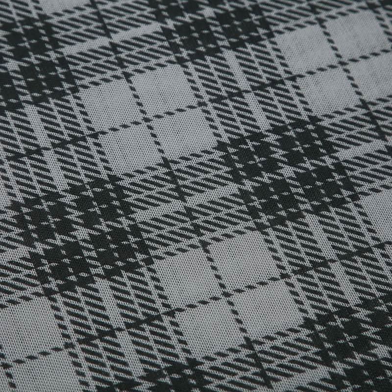 Long sleeve plaid crewneck mesh top