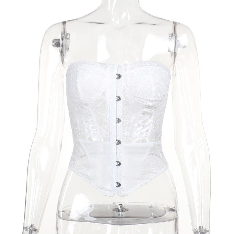 Lace up bustier button tube top