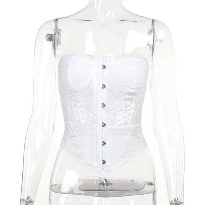 Lace up bustier button tube top