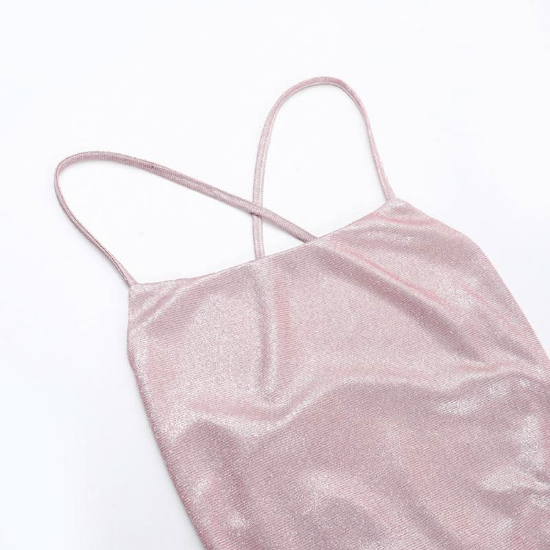 Cross back self tie square neck cami mini dress