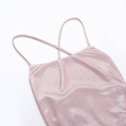 Cross back self tie square neck cami mini dress