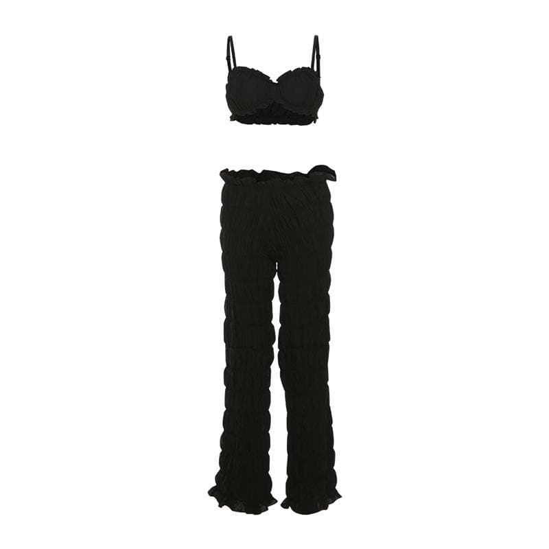 Smocked ruched low rise pant set