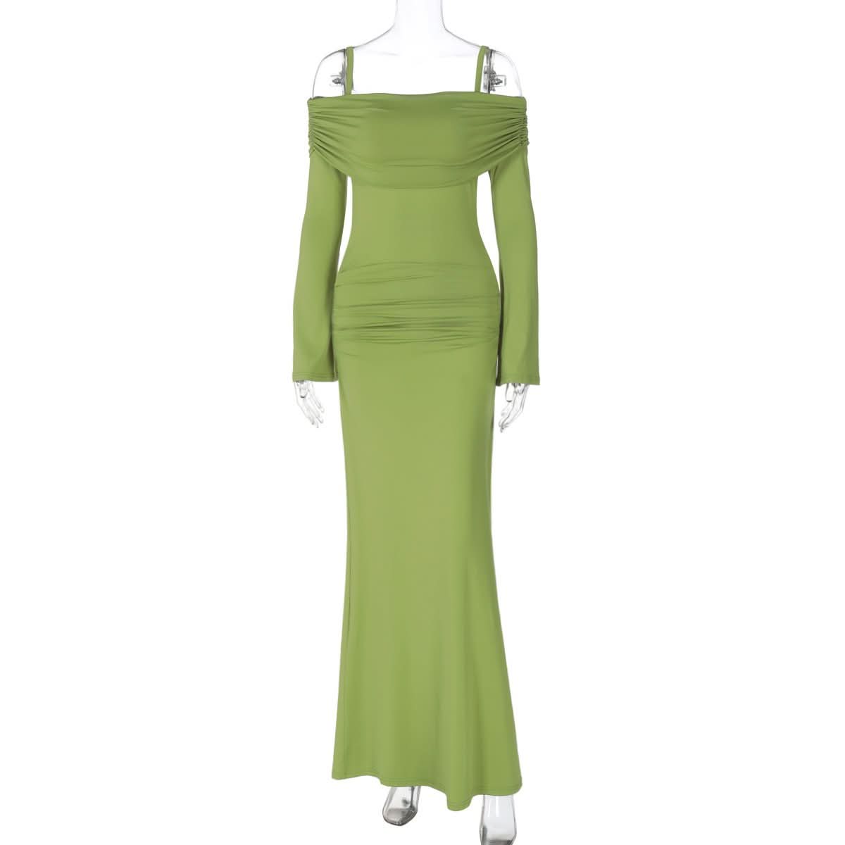 Ruched long sleeve off shoulder cami maxi dress