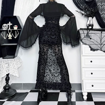 Irregular ruffle ruched print mesh mini skirt