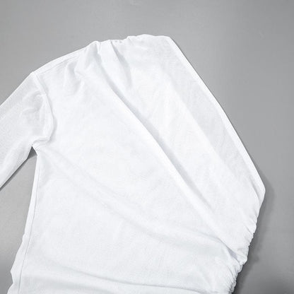 Long sleeve one shoulder ruched high slit maxi dress