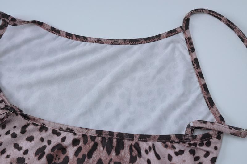 Leopard print u neck backless cami maxi dress