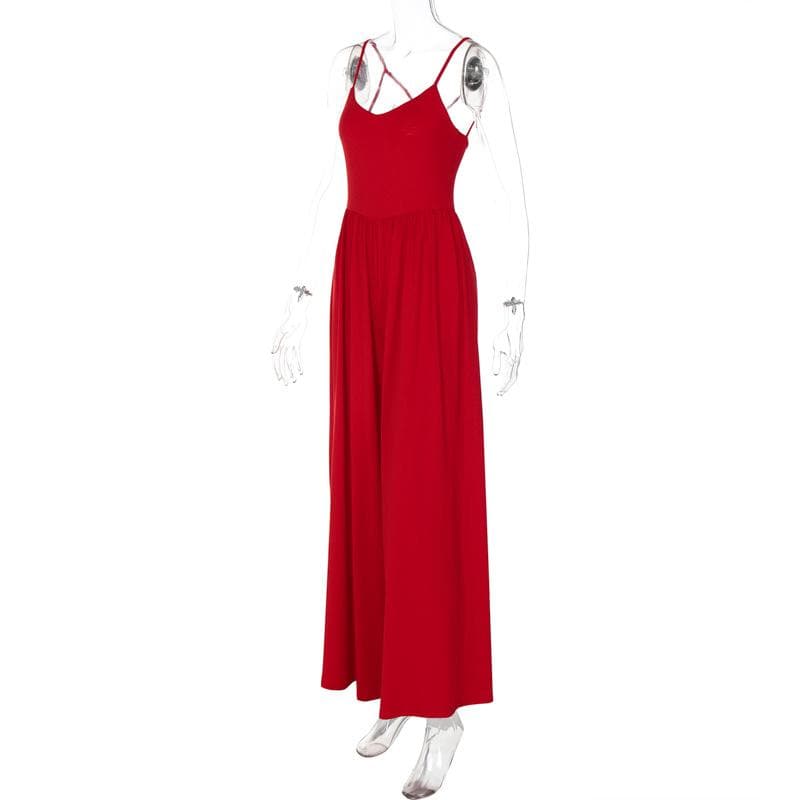 U neck ruched cross back cami jumpsuit