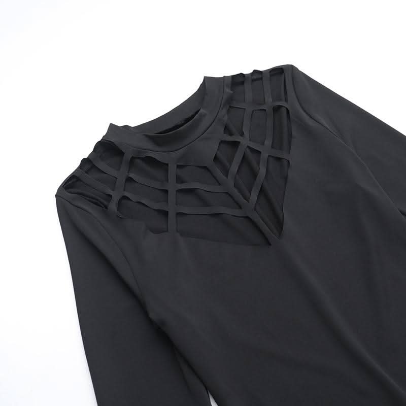 Long flared sleeve hollow out crewneck cut out maxi dress