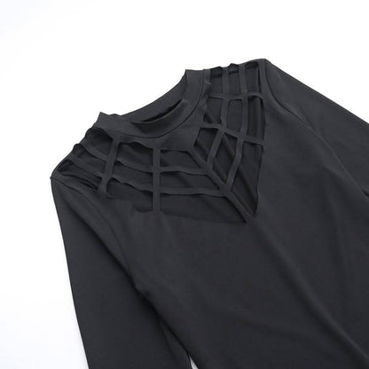 Long flared sleeve hollow out crewneck cut out maxi dress