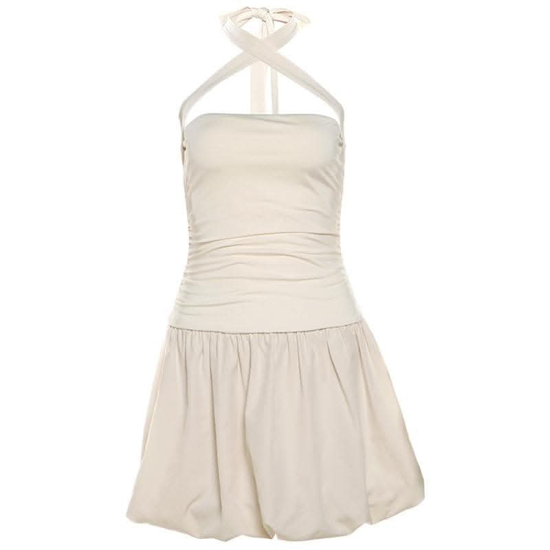 Halter cross front lace up mini dress-final-sale