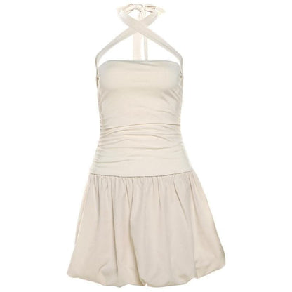 Halter cross front lace up mini dress-final-sale