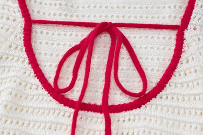 U neck backless knitted self tie cami maxi dress