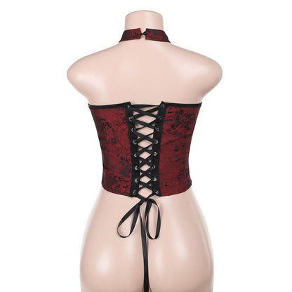 Halter o ring lace up backless top