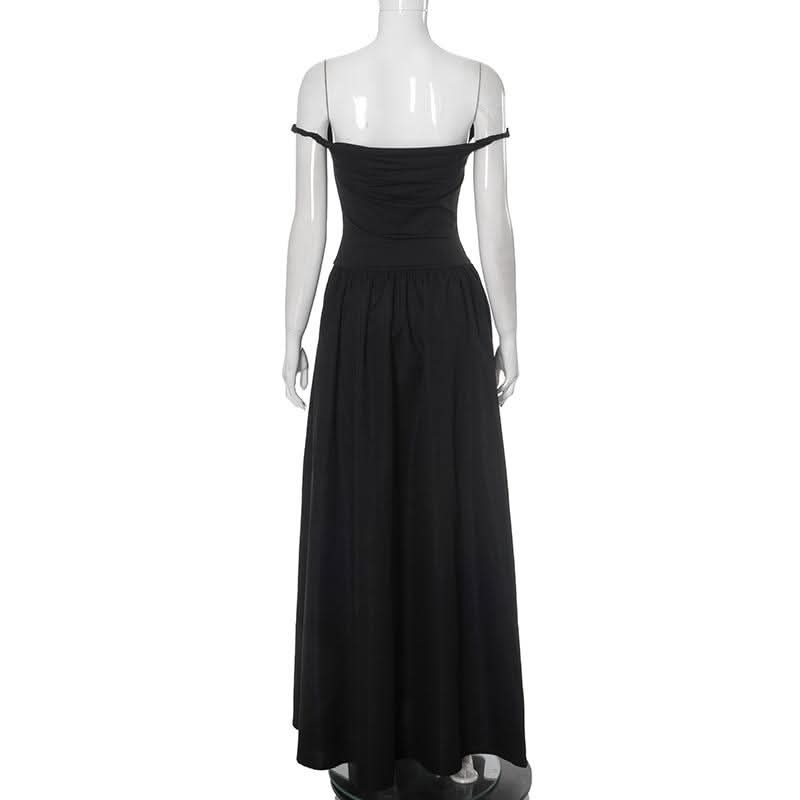Off shoulder solid backless maxi dress