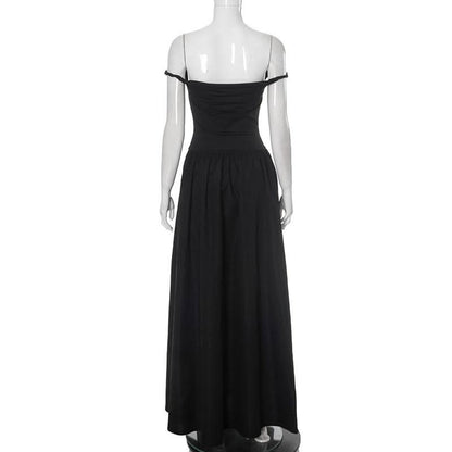Off shoulder solid backless maxi dress
