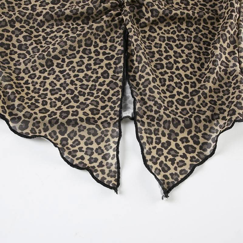 Leopard print long sleeve mesh crop top