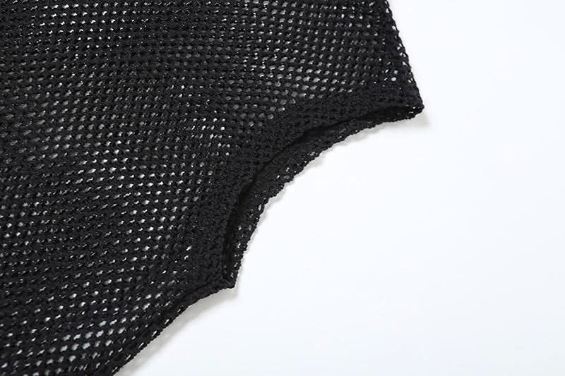 Hoodie sleeveless fishnet slit top