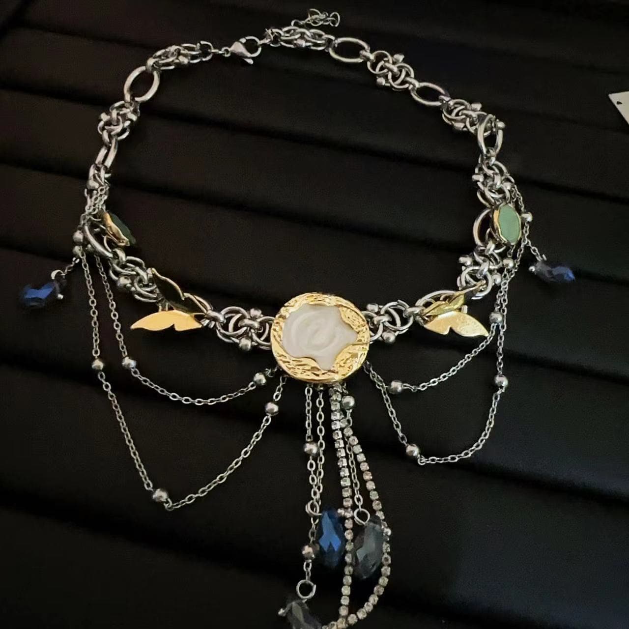 Butterfly pendant print choker necklace