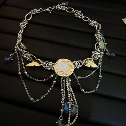 Butterfly pendant print choker necklace