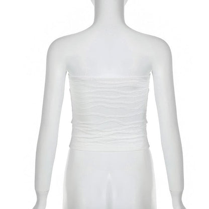 Textured rabbit pattern contrast bowknot tube top