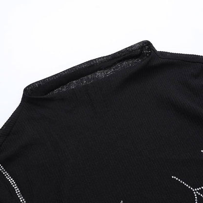 Long sleeve spider web beaded top