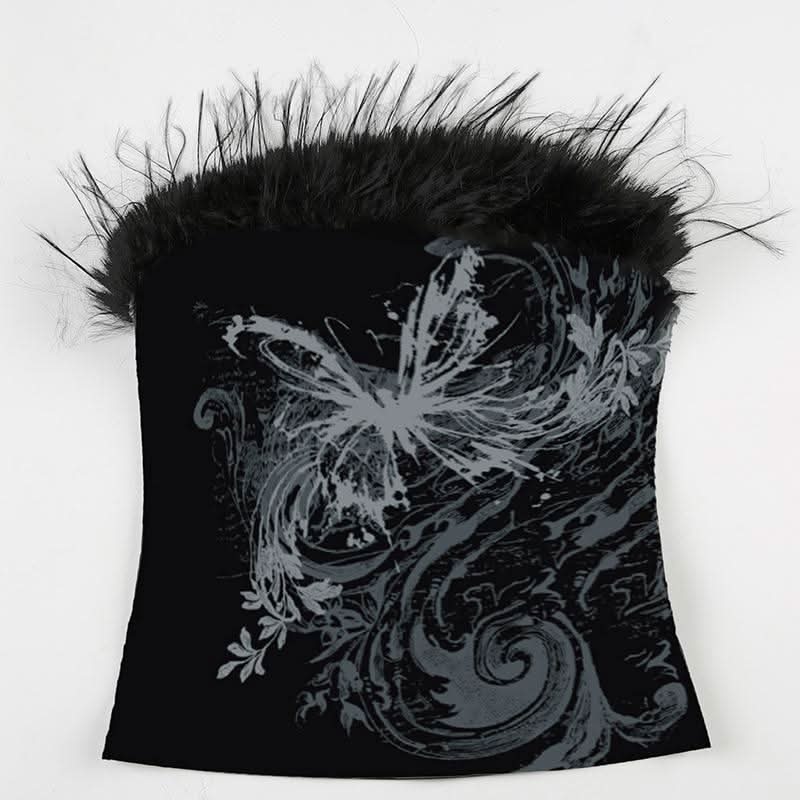 Butterfly print fluffy tube top