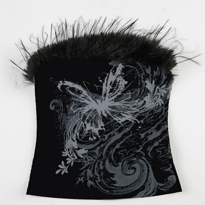 Butterfly print fluffy tube top