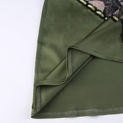 V neck hem lace patchwork A line dress