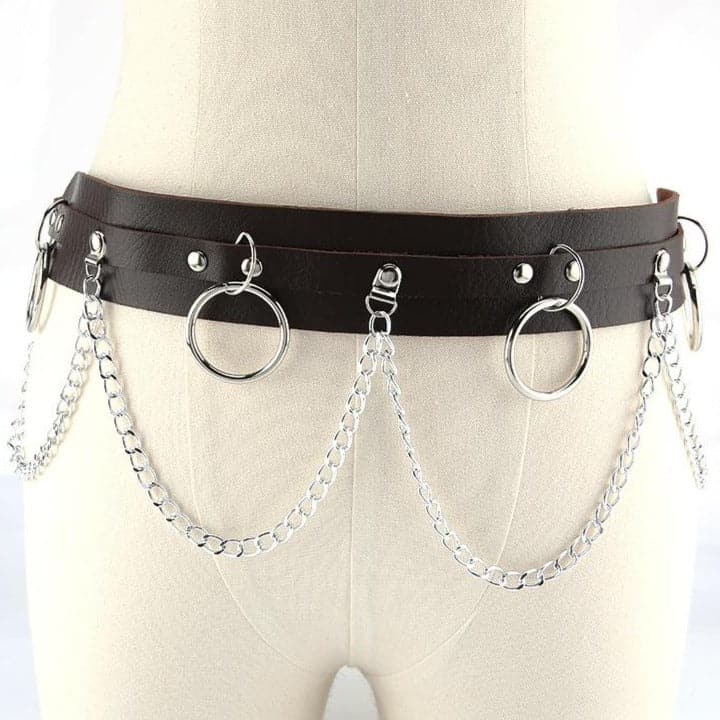 PU leather o ring metal chain belt