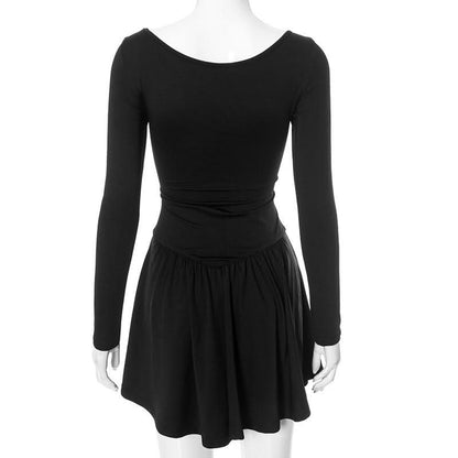 Long sleeve ruched solid mini dress