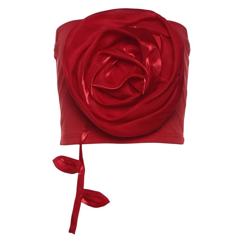 Flower applique backless solid tube top