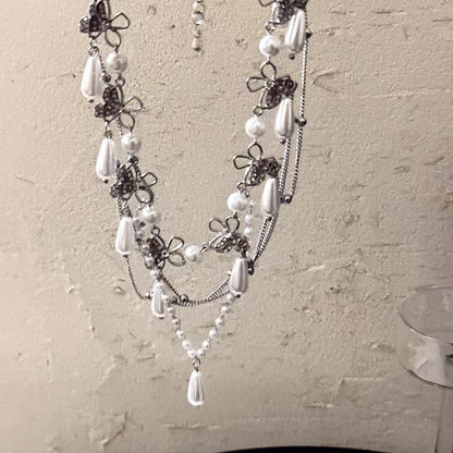 Droplet pendant rhinestone beaded choker necklace