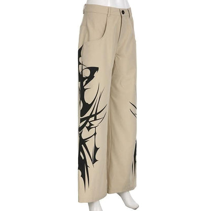 Abstract high rise button pocket contrast straight leg pant-final-sale
