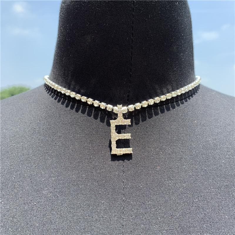 Initials pendant rhinestone chocker