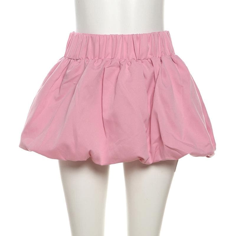 Ruched high rise solid bubble mini skirt