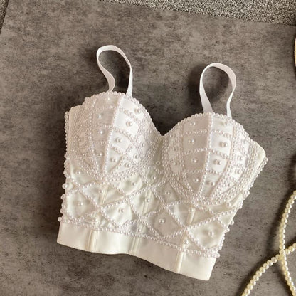 Button beaded v neck backless cami top