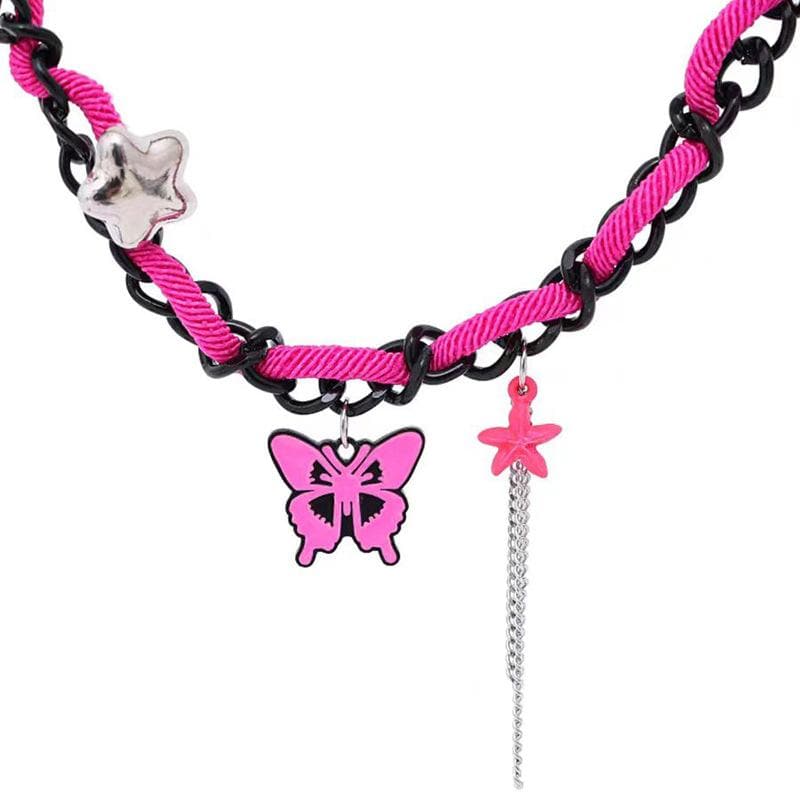 Butterfly tassels contrast chain necklace