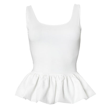 U neck backless ruffle ruched solid tank top