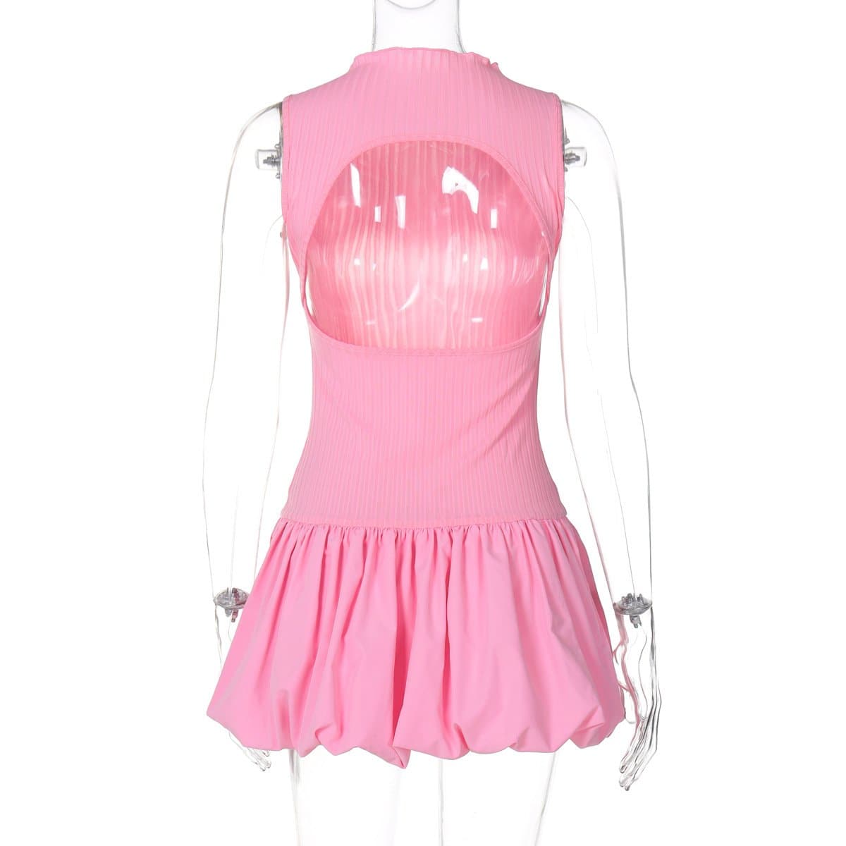 Sleeveless high neck ruched ribbed mini dress