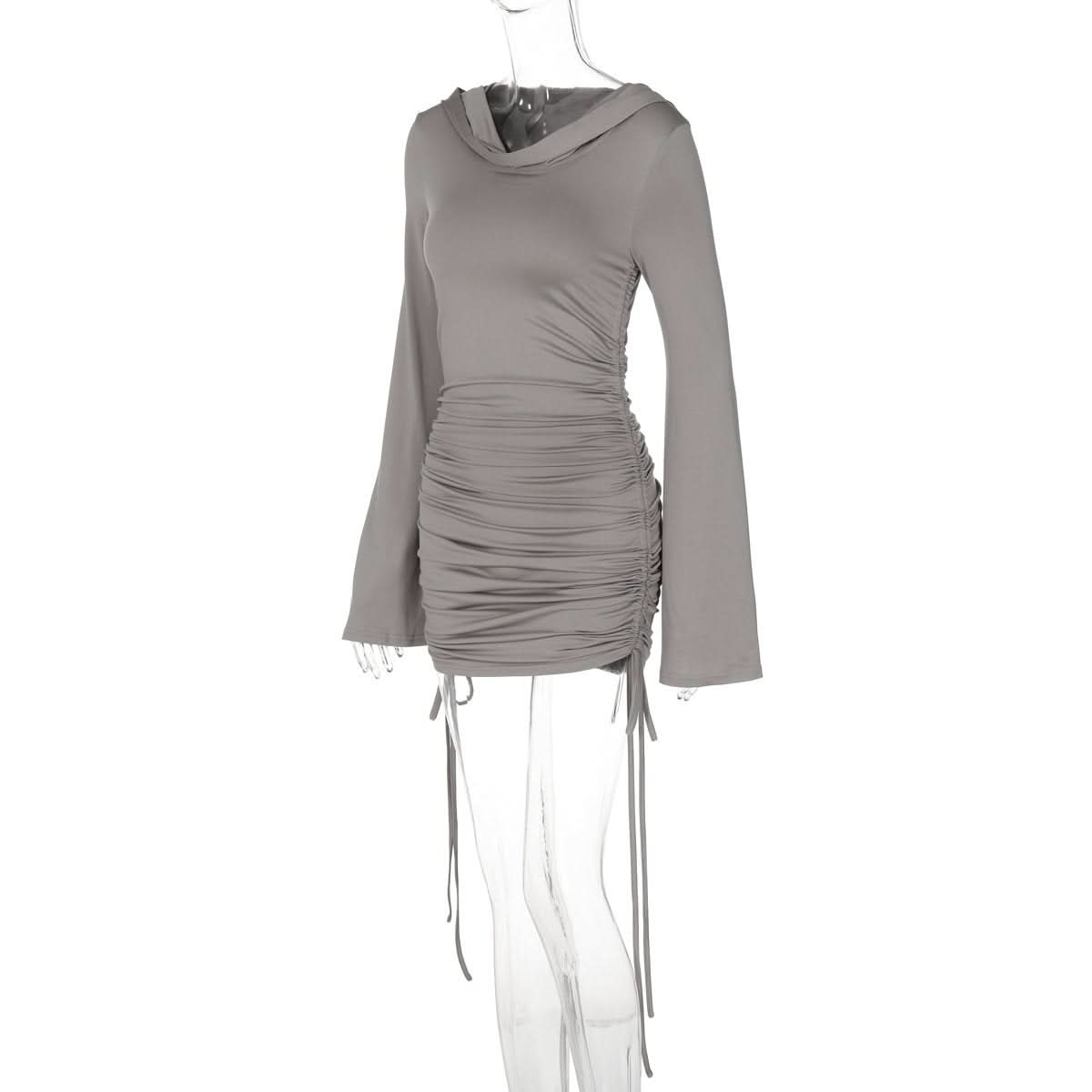 Hoodie long sleeve ruched drawstring mini dress