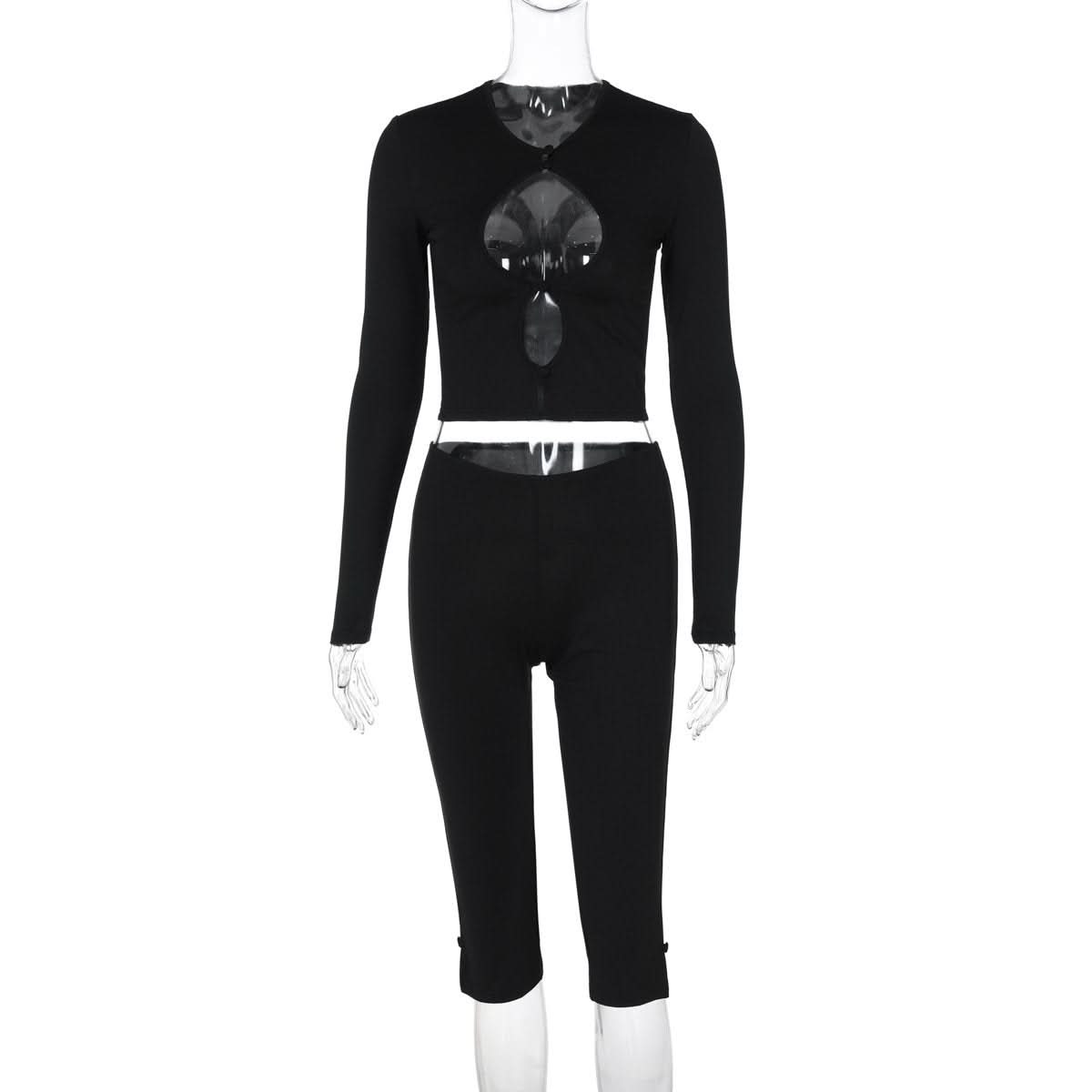 Long sleeve hollow out bowknot pant set