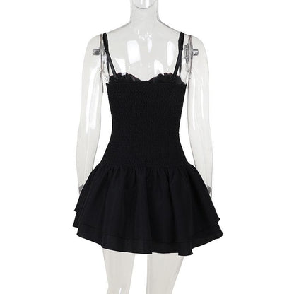 Sweetheart neck rose embroidery bowknot cami mini dress