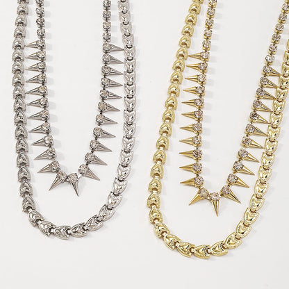 Rhinestone rivet layered solid necklace