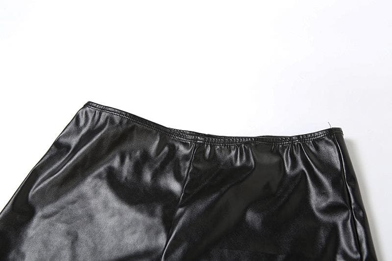 Lace up PU leather halter self tie metallic pant set