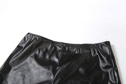 Lace up PU leather halter self tie metallic pant set