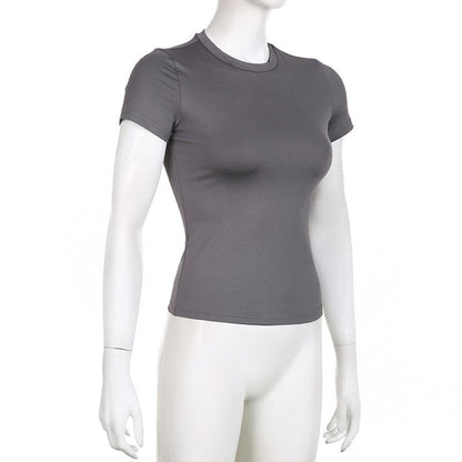 Short sleeve crewneck solid top