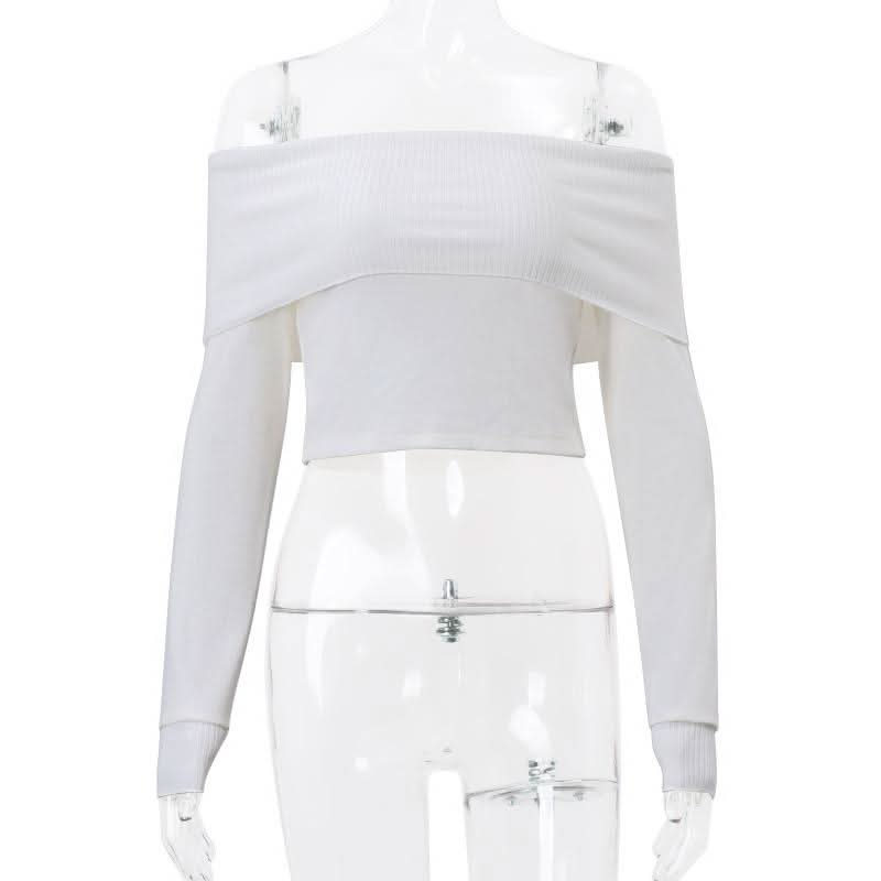 Off shoulder long sleeve knitted solid top