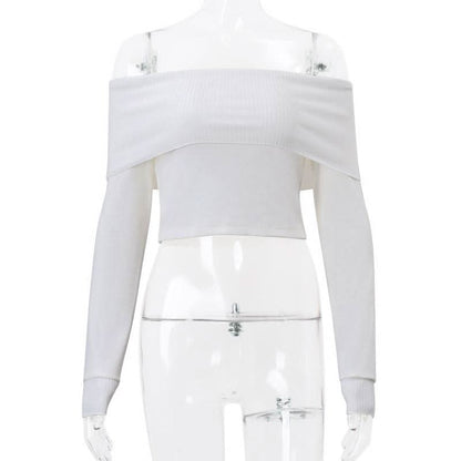 Off shoulder long sleeve knitted solid top
