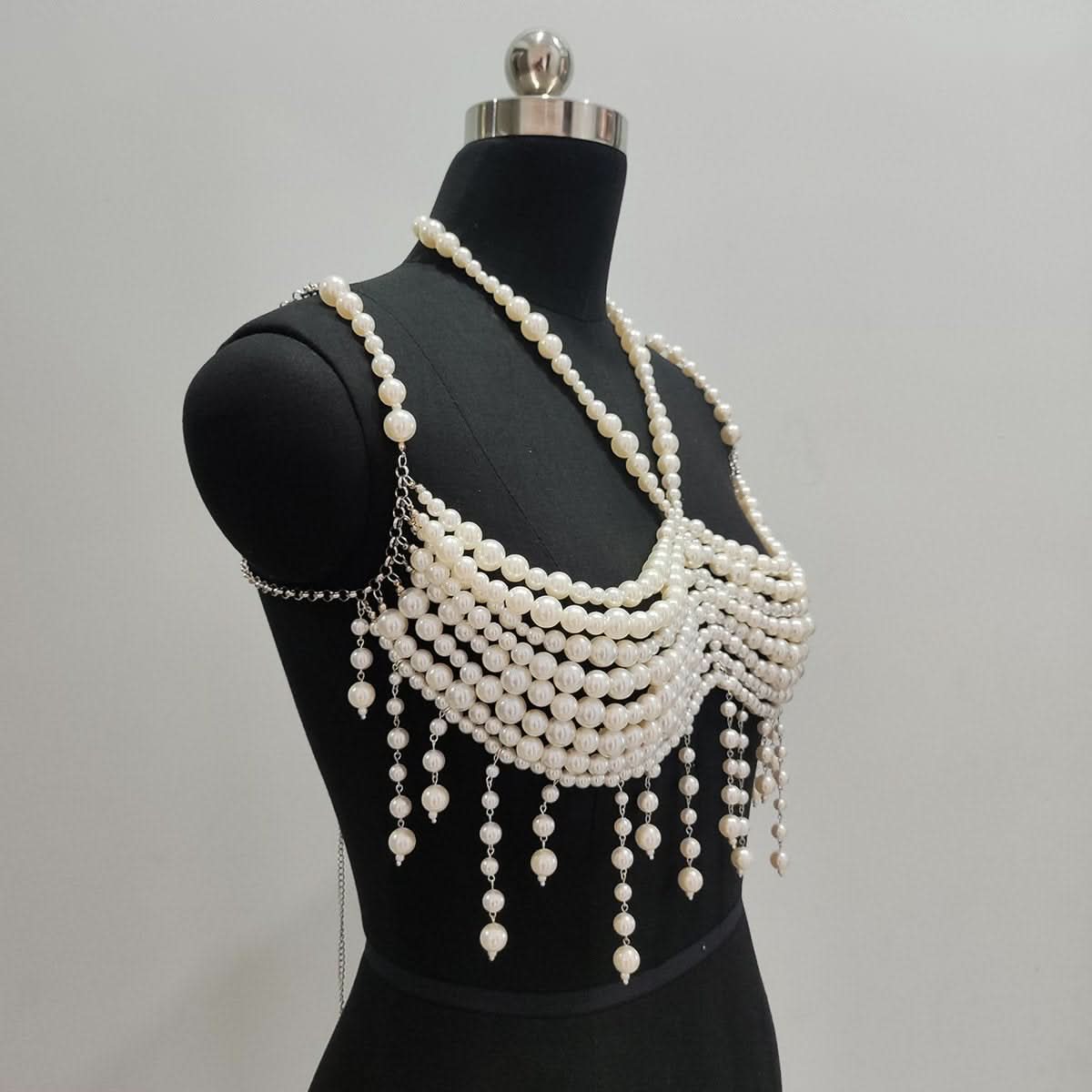 Halter pearls hollow out backless tassels cut out top